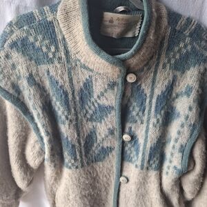 Blue and Cream Women's Cardigan